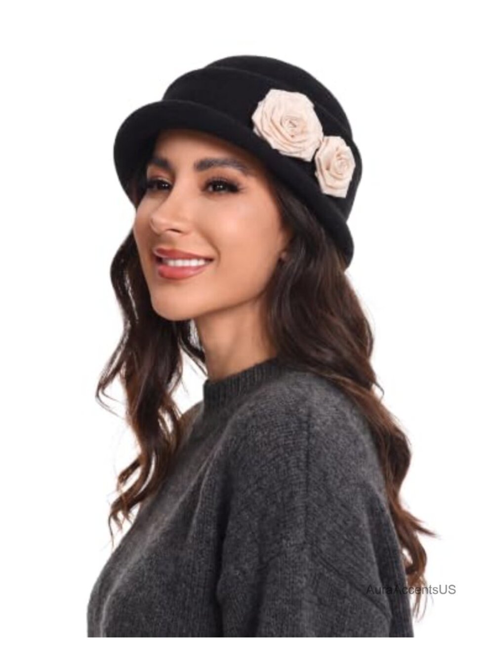 Vintage Cloche Bucket Hat Floral Polyester Fall Winter Party Headwear